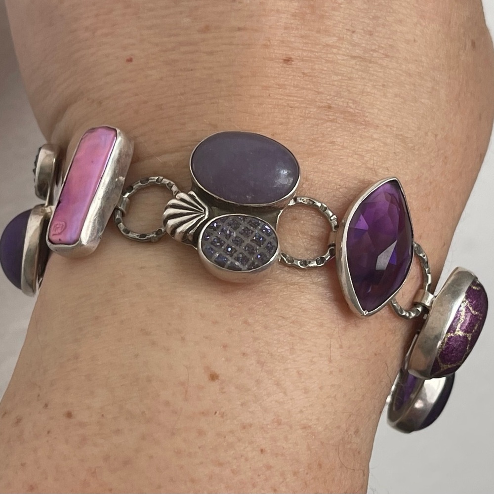 AKR Amy Kahn Russell sterling silver 925 amethyst, drusy, pearl bracelet